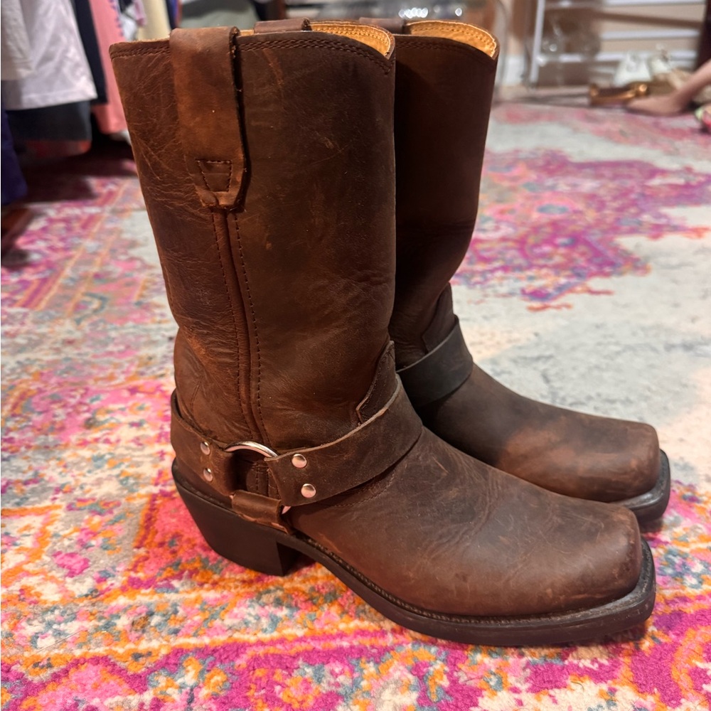 Harness Durango Brown Leather Heeled Boots - women size 8